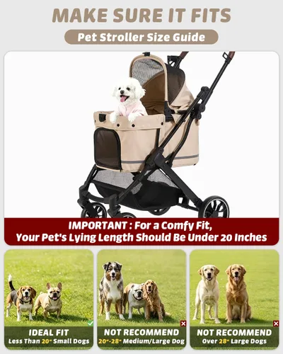 Vista 3 de HITTITE Pet Stroller with Weatherproof Cover, All-Terrain 4-Wheel Cat & Dog Stroller with Adjustable Canopy, Foldable Dog Strollers with Storage