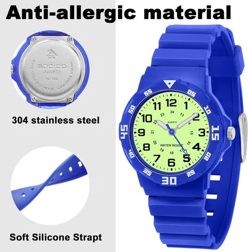 Vista 5 de Reloj analógico para niños, resistente al agua, para enseñar el tiempo, para niños y niñas, correa suave para aprender
