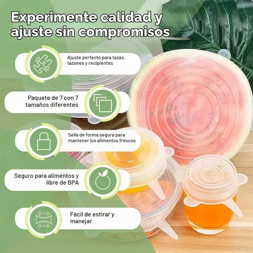 Vista 4 de Tapas elásticas de silicona reutilizables para almacenamiento de alimentos – Cubiertas elásticas para tazones que se ajustan a contenedores redondos