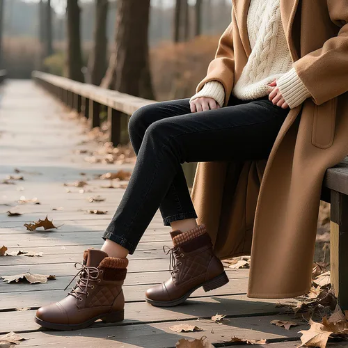 Vista 64 de STQ Botas de combate con cordones para mujer