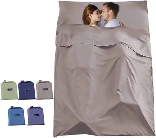 Vista 12 de Saco de dormir ligero para viajes, camping, saco de dormir para adultos, ligero, cálido, hotel, compacto, portátil, para interiores y exteriores
