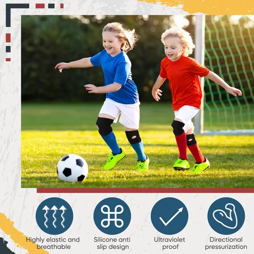 Vista 4 de 2 rodilleras para niños, rodilleras de compresión para niños y niñas, básquetbol, voleibol, deportes y gimnasia (negro, M)