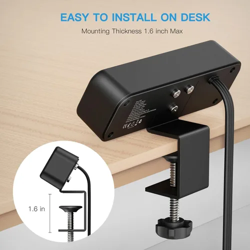 Vista 5 de Regleta de alimentación con abrazadera de escritorio de 3 salidas con USB C, enchufe plano negro abrazadera de borde de escritorio, enchufe