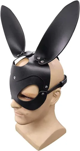 Vista 4 de Máscara de cuero para mujer, disfraz de gato de conejo, zorro, máscara de medio rostro de animal, cosplay, fiesta de Halloween, mujeres y mujeres