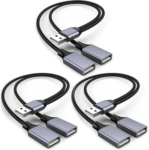 Vista 11 de USBA Y Splitter 1 en 2 salidas, USB macho a 2 hembras Cable para PC, tableta, portátil, MacBook, teclado, PS4, PS5, mouse, FlashDrive, LED, etc.