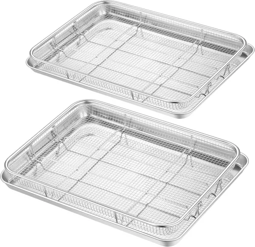 Vista 9 de TeamFar Cesta para freidora de aire para horno, juego de 2 cestas y bandeja de freidora de aire de acero inoxidable, estante para freidora de aire