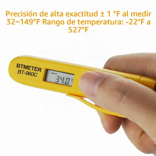 Vista 2 de Mini termómetro digital infrarrojo – BTMETER BT-960C pluma de temperatura con clip de bolsillo, lectura instantánea a 527 ℉ apagado automático