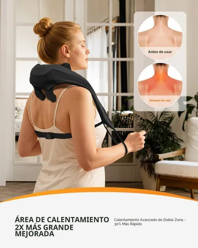 Vista 6 de CooCoCo Masajeador de espalda con calor, cojín de asiento de masaje Shiatsu, almohadilla ajustable para silla de masaje de cuello y espalda Negro