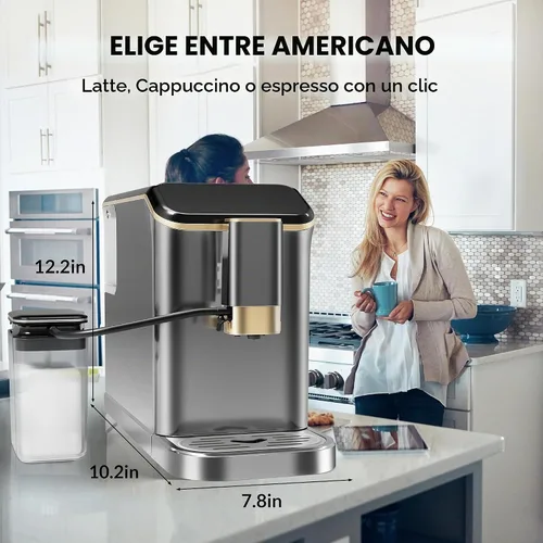 Vista 7 de Máquina de café espresso súper automática de 20 barras con espumador de leche, cafetera de café helado de grano a taza totalmente automática de café