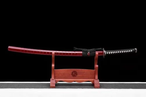 Vista 4 de Espada samurái japonesa Katana hecha a mano con arcilla T10 de acero templado y espada de latón Haemanthus Tsuba y madera Saya para pasatiempo