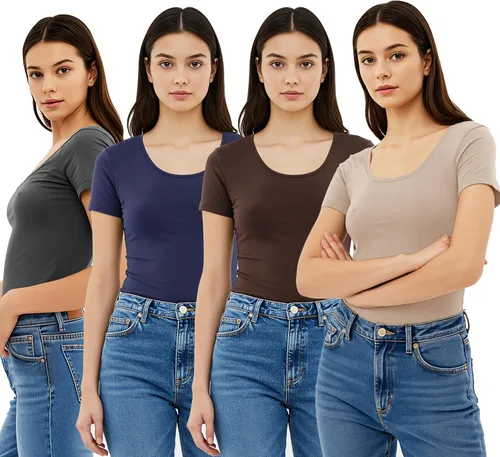 Vista 106 de Emmalise - Camiseta de manga corta para mujer, cuello redondo, estilo básico, pack de valor, tallas junior y grandes