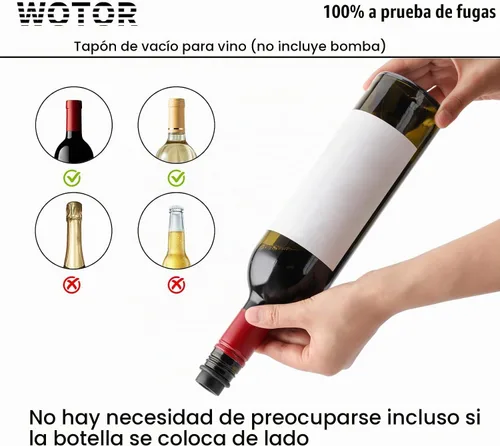 Vista 3 de WOTOR Tapones de vino al vacío, protector y conservador de vino de silicona Negro