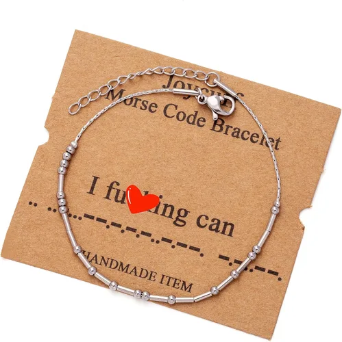 Vista 64 de JoycuFF Pulseras inspiradoras de código morse para mujeres, cuentas de plata, joyería con mantra de motivación, regalos para ella