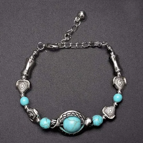 Vista 5 de Pulsera de cadena de muñeca con dije de moda para mujer, pulsera de lujo con cuentas de verano, diseño clásico turquesa, pulseras de Navidad
