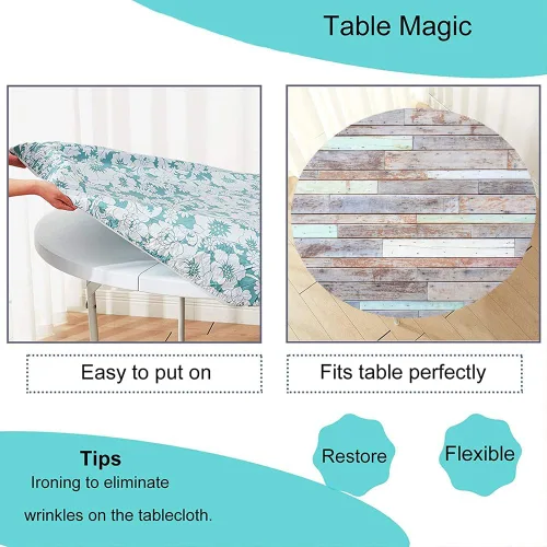 Vista 52 de Mantel redondo ajustable con mantel elástico para exteriores, manteles elásticos redondos para mesas, manteles impermeables y lavables