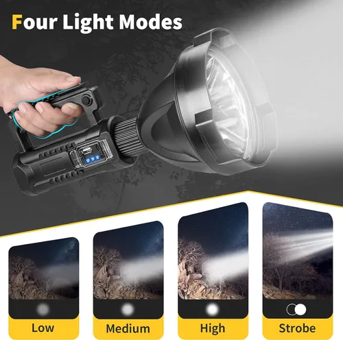 Vista 2 de Superbright - Linterna LED recargable de gran tamaño, 4 modos, de alta potencia, portátil, impermeable, reflector para camping, caza al aire libre