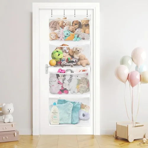 Vista 4 de Almacenamiento de animales de peluche sobre la puerta,Red de hamaca de animales de peluche