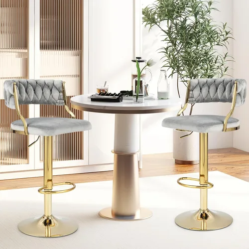 Vista 2 de Giantex Juego de 2 taburetes de bar giratorios de altura ajustable, taburetes de bar de terciopelo con respaldo abierto con elegante respaldo