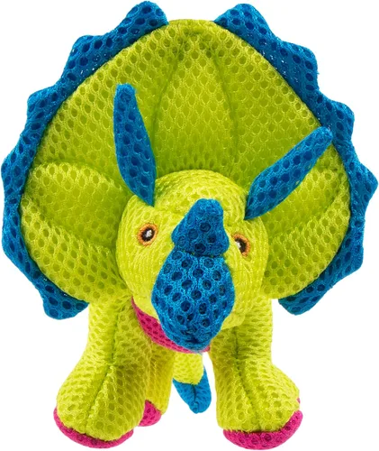 Vista 4 de goDog Juguete chirriante para perros con volantes de malla de doble guardia masticable, amarillo, pequeño Dinos Volantes (Amarillo)