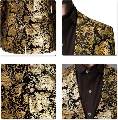 Vista 6 de Cloudstyle Saco tipo blazer para hombre con estampado floral, solapa con muescas, ajustado