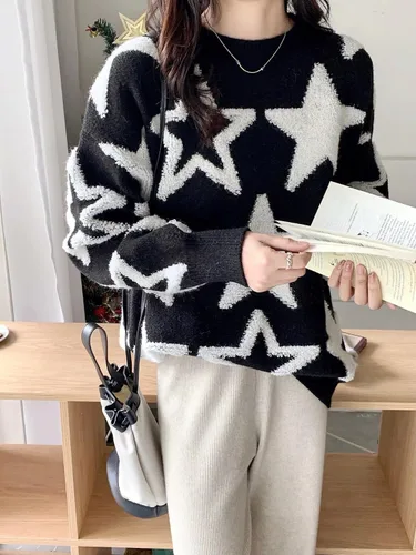 Vista 3 de CYee Y2K - Suéter holgado para niñas del centro de la ciudad, ropa de estrella gótica emo, ropa de hada, Grunge Alt, suéter vintage coqueta