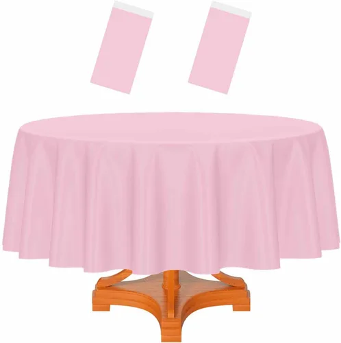 Vista 23 de HEIPINIUYE - Paquete de 2 manteles redondos de 84 pulgadas de plástico beige, manteles de mesa impermeables desechables para redondas, ideales