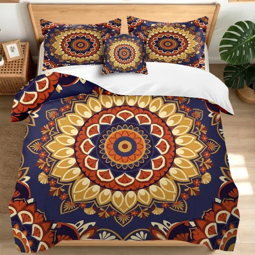 Vista 20 de Sleepwish Juego de funda nórdica bohemia, floral artesano, tamaño individual tela de microfibra, funda nórdica con fundas de almohada