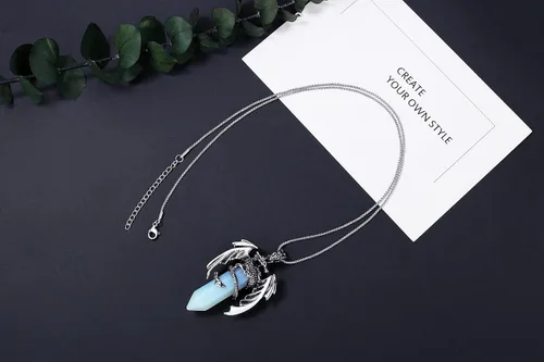 Vista 2 de MAIBAOTA Collar de dragón para hombres y mujeres, collar de cristal, collares geniales para hombre, joyería de dragón, collar de piedras preciosas