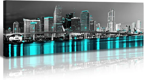 Vista 10 de JiazuGo Phoenix Skyline Arte de Pared en Lienzo - Paisaje Urbano de Arizona Enmarcado (14x48 Pulgadas) Negro y Blanco con Amarillo, Decoración