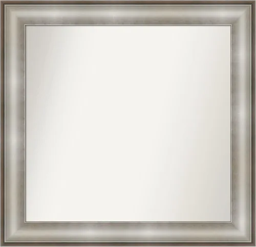 Vista 548 de Amanti Art Espejo de baño plateado para sobre el fregadero, 28 x 37 pulgadas, elegante espejo rectangular de peltre cepillado, marco de madera