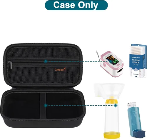 Vista 2 de Canboc Estuche de transporte de viaje para inhalador de asma, espaciador de mano para adultos y niños, máscaras, estuche rígido para inhaladores