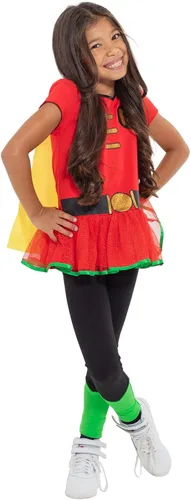 Vista 2 de DC Comics Robin - Camiseta de cosplay para niñas, leggings y capa de 3 piezas para niños pequeños a grandes