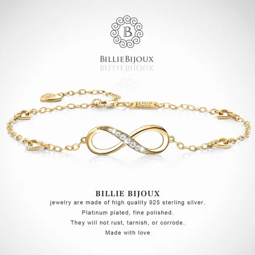 Vista 17 de Billie Bijoux Pulsera tobillera de plata de ley 925 para mujer, con símbolo de amor infinito, ajustable, grande, regalo para mujer