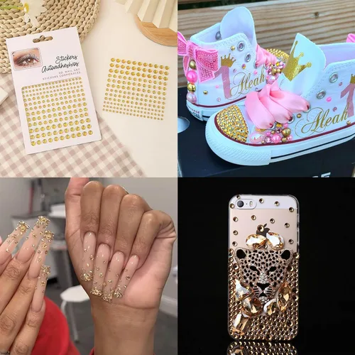Vista 5 de Gel dorado con purpurina corporal y 2 hojas de diamantes de imitación para la cara, maquillaje con purpurina facial y joyas para el cabello, gemas