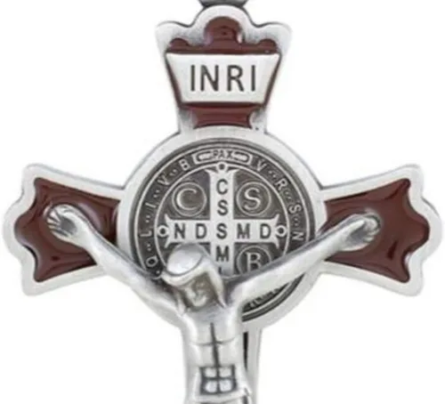 Vista 5 de Autom San Benito Crucifix medalla de plata colgante de cruz en cordón negro de 30 pulgadas