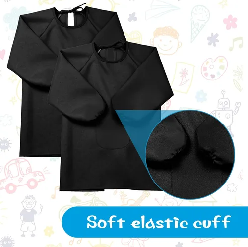 Vista 5 de Geyoga Delantal de manga larga impermeable para niños, con bolsillo, para clase escolar, de 3 a 8 años