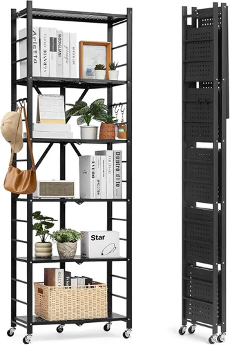 Vista 17 de VEVOR Estantería plegable de 4 niveles, estante de almacenamiento de metal plegable de 26 pulgadas de ancho x 13 pulgadas de profundidad x 46 Negro