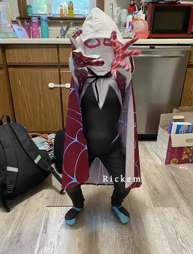 Vista 2 de Rickem Disfraz de fantasma para niños, disfraz de superhéroe con capa, conjunto completo para Halloween
