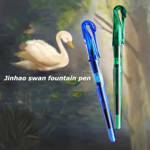 Vista 2 de Juego de 12 piezas de plumas estilográficas Jinhao Swan Fude de punta curvada (de fino a ancho) color transparente con estuche desechable