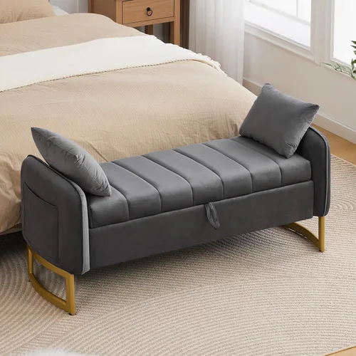 Vista 13 de Banco de almacenamiento para el extremo de la cama, bancos otomanos de Negro