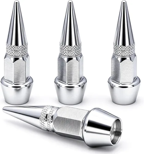 Vista 70 de 4 piezas de tapas de válvula de neumático con estilo púas, cubiertas de válvula de neumático universales de aleación de aluminio a prueba de polvo