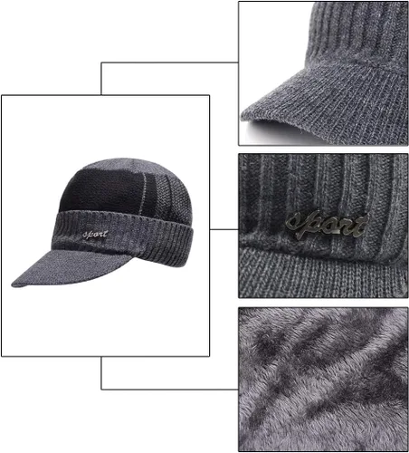Vista 4 de Gorro de invierno para hombre con forro polar, con visera