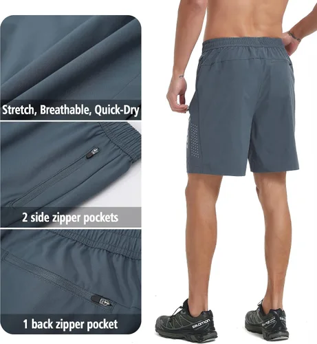 Vista 4 de Pantalones cortos deportivos para correr para hombre, de secado rápido, pantalones cortos de gimnasio de 7 pulgadas, ligeros, deportivos