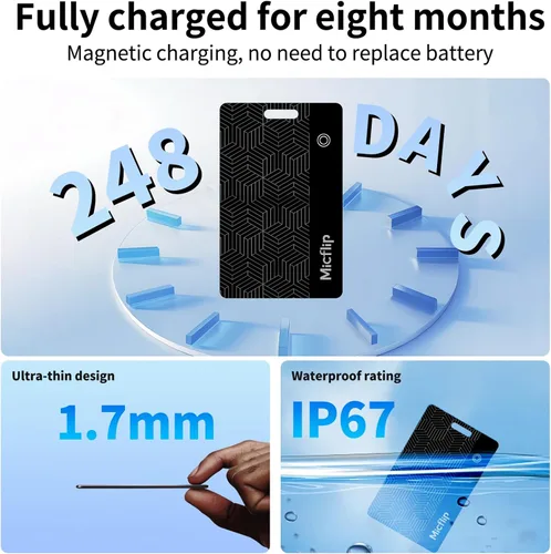 Vista 7 de Tarjeta de seguimiento de billetera con certificación MFi, funciona con Apple Find My 0.07in ultra slim tracker card, wireless charging, IP67
