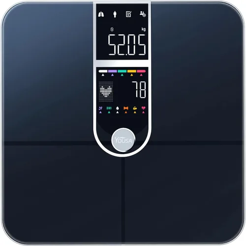 Vista 7 de Báscula inteligente para peso corporal, pantalla doble, báscula digital de baño de alta precisión, analiza 17 métricas de composición corporal