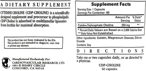 Vista 2 de Cytidine Choline/CDP 250mg 60 Caps - Fórmulas Ecológicas/Investigación Cardiovascular