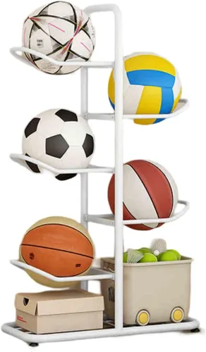 Vista 5 de Estante de almacenamiento de equipo deportivo de 5 bolas con soporte para bolas, estante de almacenamiento de pelotas deportivas, soporte vertical