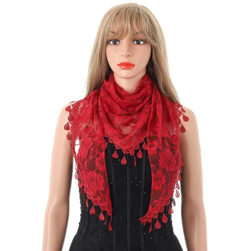 Vista 5 de Eaytmo Mass Veil - Bufanda latina de encaje para mujer, diseño de catedral, color rojo