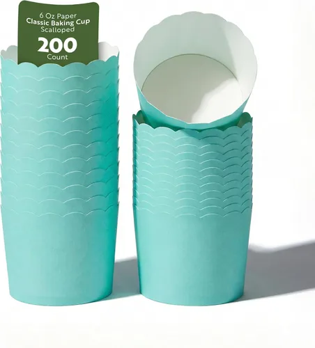 Vista 14 de Restaurantware Paquete de 200 moldes de papel para cupcakes de 3.38 onzas, resistentes a la grasa, festoneados para horno, elegantes tazas