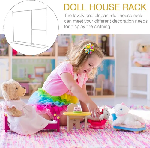 Vista 9 de Zerodeko Perchero de ropa para muñecas en miniatura, soporte para ropa de casa de muñecas, muebles compactos para organizar ropa de juguetes